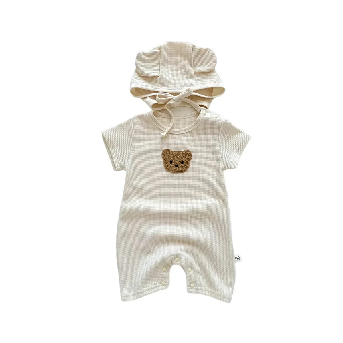 Cotton Romper Gift Hat with Ear New In Summer Kids Baby Girls Boys Short Sleeve Waffle Patch Bear Infant Newborn Jumpsuits