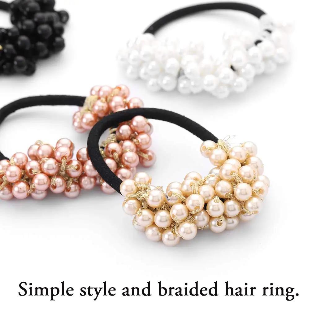 Glitter Imitation Pearl Hair Tie for Women Elegant Beaded Elastics Rubber Bands Ponytail Hair Accessories Girls Daily Headwear