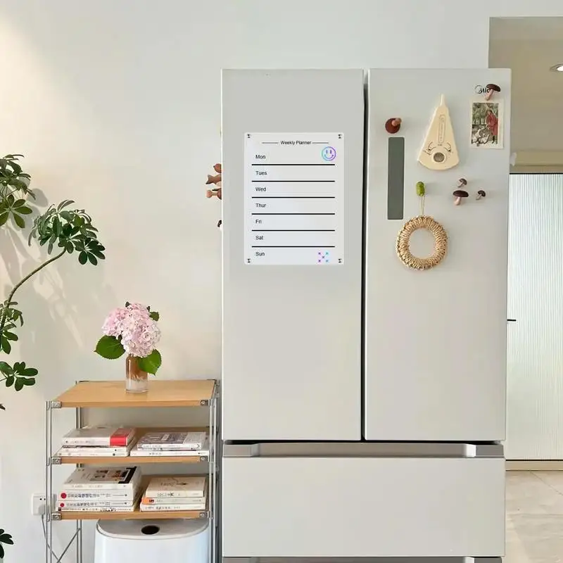 คณะกรรมการลบแบบแห้งอะคริลิก แผ่นลบแบบแห้งที่ชัดเจน แผ่นบันทึกการเขียนเปล่า คณะกรรมการวางแผนปฏิทินรายสัปดาห์สําหรับอาหารตารางรายสัปดาห์