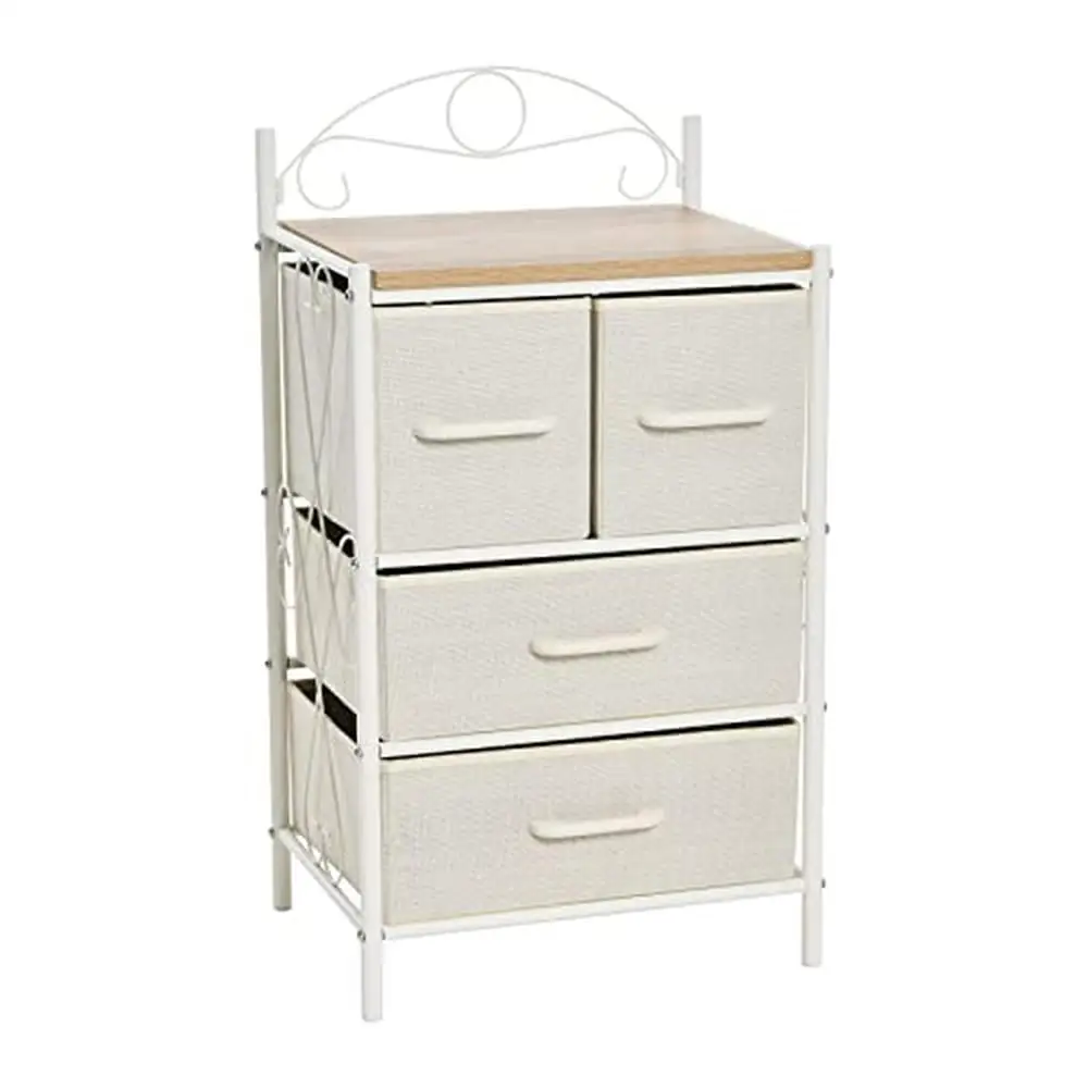 4-Drawer Nightstand Organizer White Metal Frame Coastal Oak Storage Chest