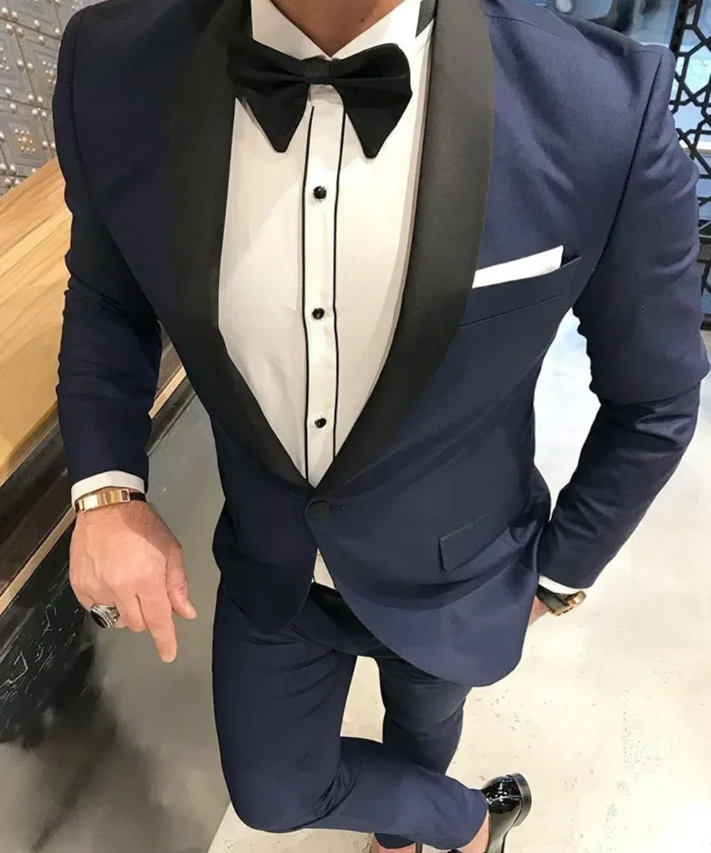 

2024 Dark Blue Formal Wedding Elegant Men Suit Groom Tuxedo Prom Slim Fit Blazers High Quality Custom 2 Piece Set Costume Homme