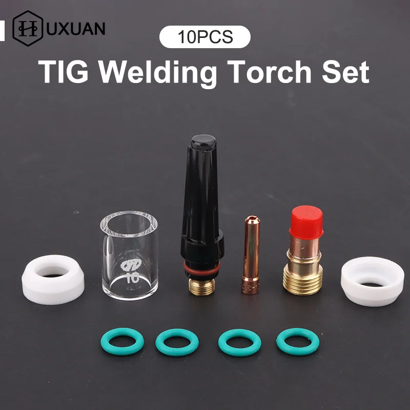 

10Pcs TIG Welding Torch Set Pyrex Glass Cup Kit Welding Nozzles Kit For WP-17/18/26 Welding Torch Accessories Soldering Supplies