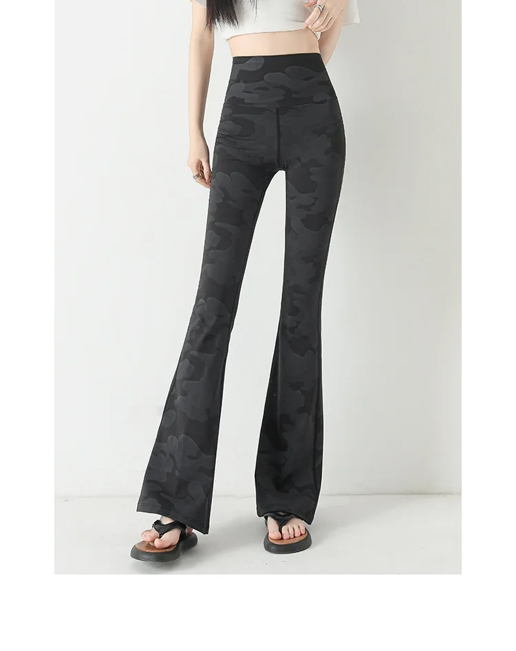 레깅스 복부 및 엉덩이 리프팅 요가 바지를 착용하는 여성용 하이 웨이스트 위장 상어 바지