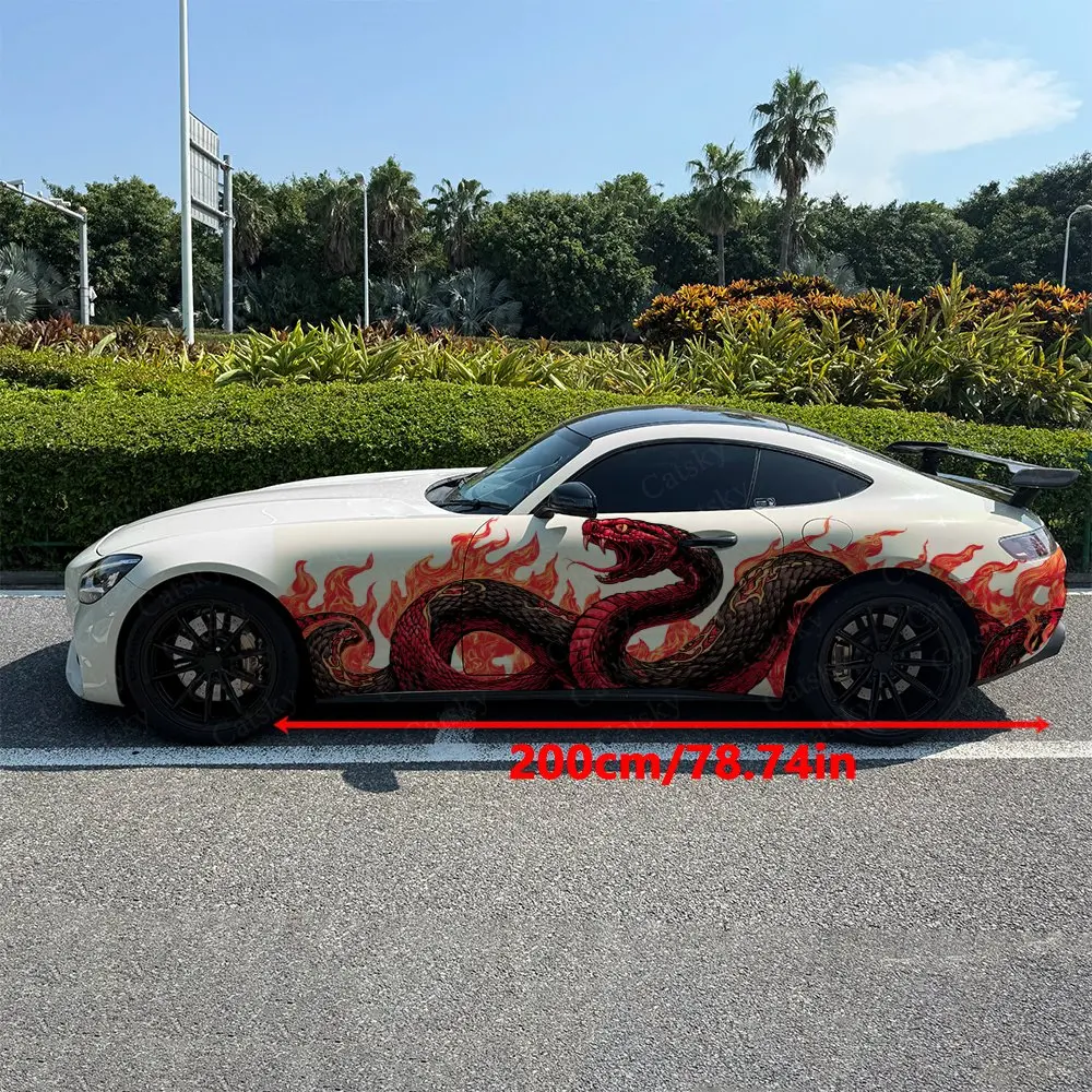 2pcs Snake Flame Bottle Shadow, Durable, Fade-resistant, Enhance Vehicle Aesthetics With Bold Artistic Design Car Vinyl Wraps