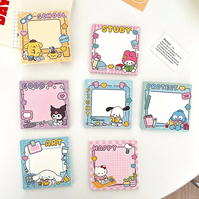 8pcs/lot Sanrio Bus Memo Pad Pochacco Kitty Hangyodon Sticky Note Stationery Label Notepad Planner Sticker Post School Supplies