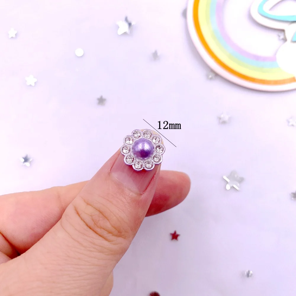 50pcs 12mm Resin Flower Round Pearl Flatback Crystals Nail Rhinestone Buttons Appliques Wedding DIY Scrapbook Craft Accessories