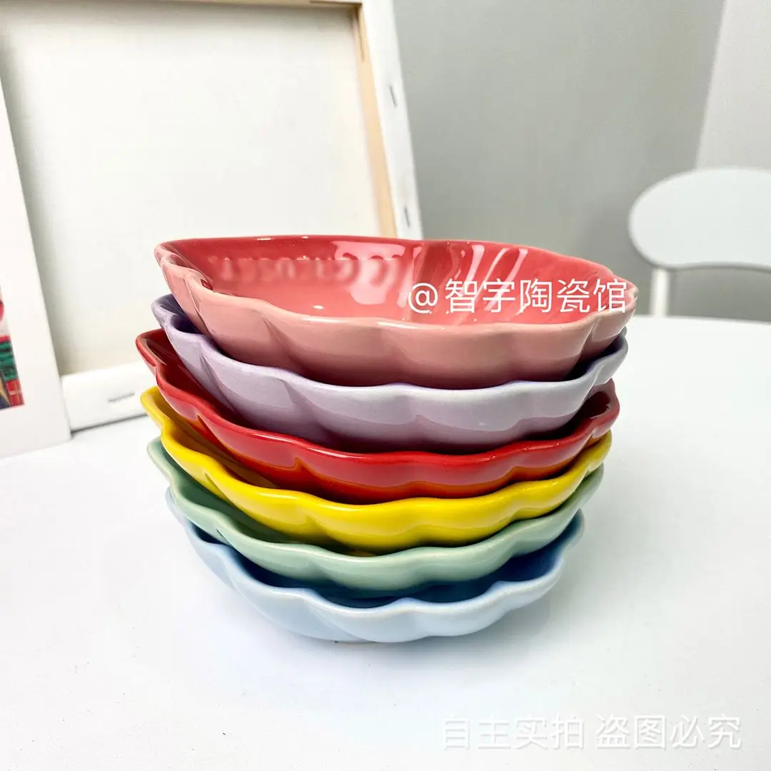 Rainbow Conch Plate, Ceramic , Pet , Snack , Macaron Milk Plates, Enamel Color Gradient Kitchen Tableware