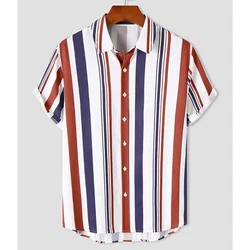 Men'S Striped Shirt 3d Fashion Holiday Style Short Sleeve Oversized-Shirt Clothing Casual Beach Street Top Sweatshirt Party