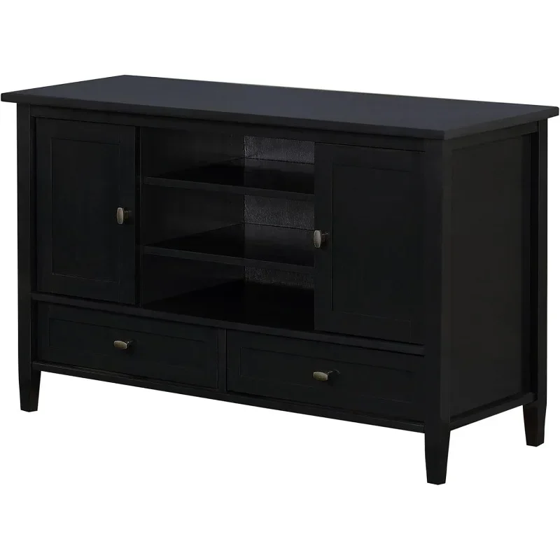 SOLID WOOD 47 Inch Wide Transitional TV Media Stand in Black For TVs up to 52 Inches, For The Living Room