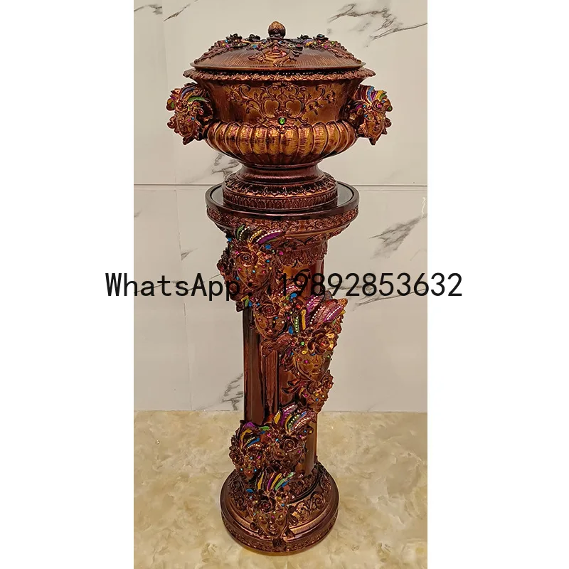 CZ European Style Roman Column Basin Vase Flower Column High-End Luxury Floor Ornament American Gold-Plated Craftsmanship