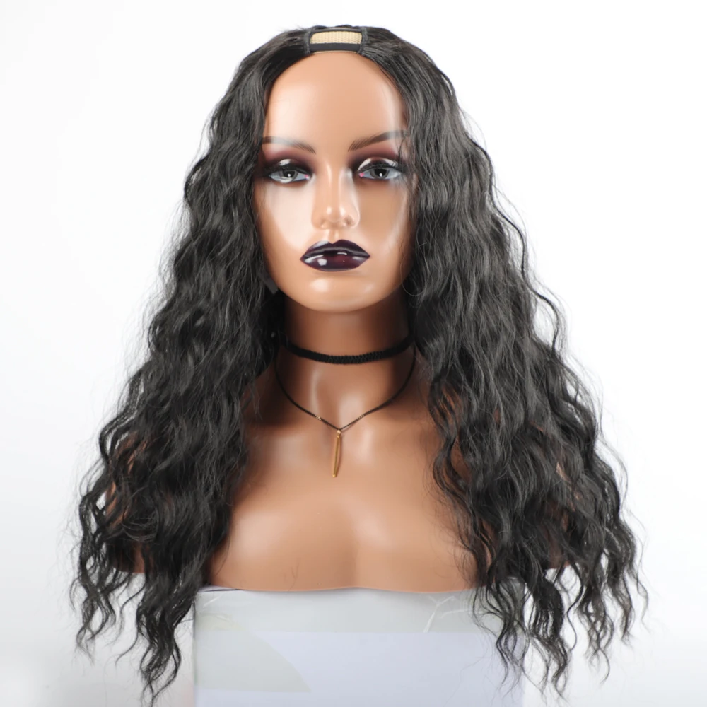 Perruque Synthétique Longue Bouclée Noire pour Femme, Cheveux Bouclés