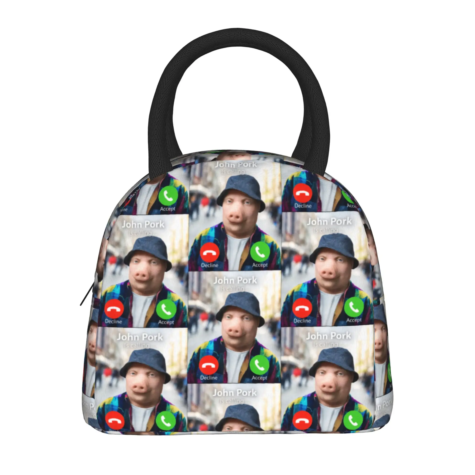 John Pork is Calling Funny Pig Meme Brainrot Lunch Bag  Casual Lunch Box Outdoor Picnic Convenient Thermal Tote Handbags