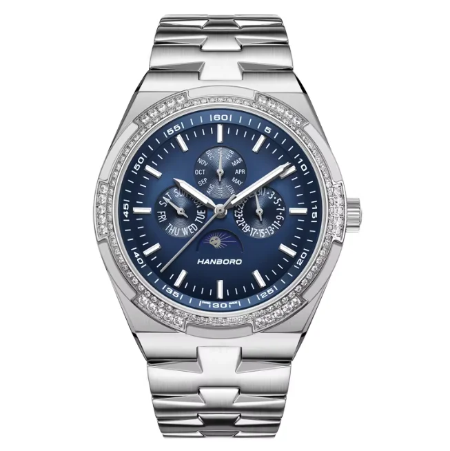 

HANBORO Men Automatic Watch 42mm Mechanical Wristwatch 5ATM Waterproof Luminous Crystal Bezel Multi-Dial Month Week Date 24hours