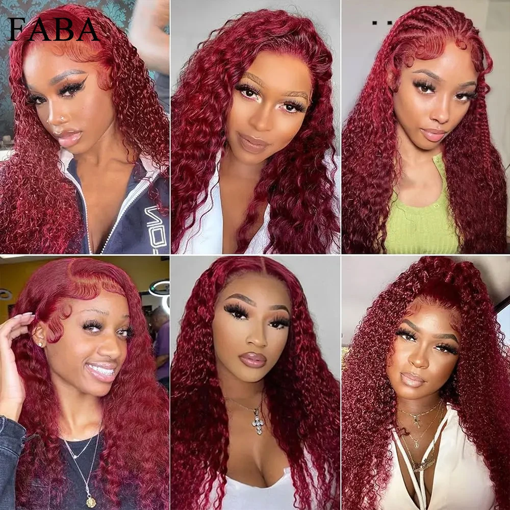 32 Inch Burgundy Curly Human Hair Wig 13x4 HD Lace Front Wigs 99j Burgundy Deep Wave Lace Front Wig with Baby Hair 180% Density