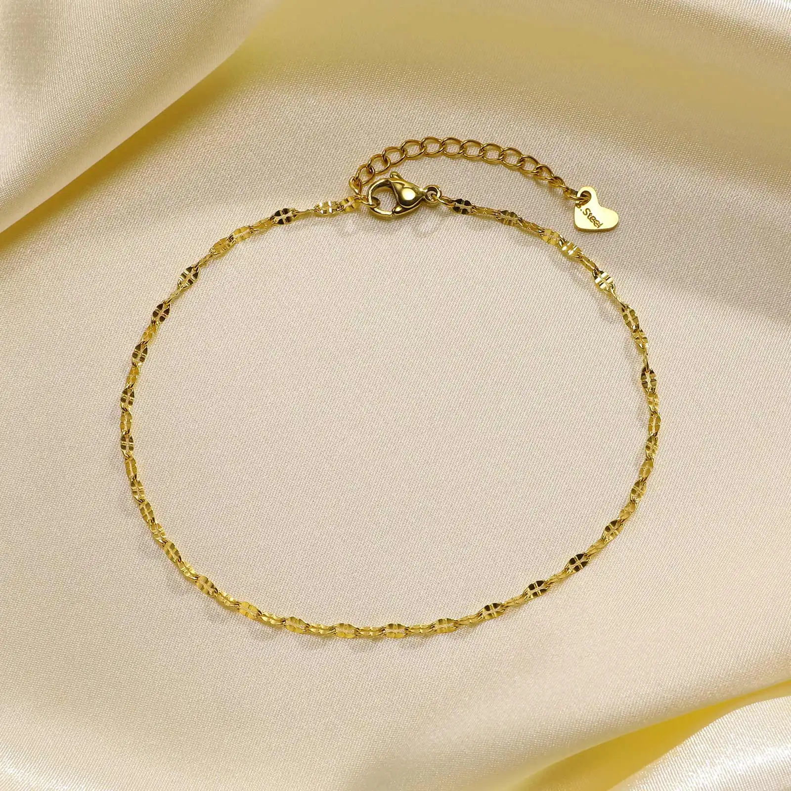 Women Gold Color Waterproof Stainless Steel Dainty Lip Chain Anklets Jewelry Gift, Minimalist Anklet For Daily Beach Holiday