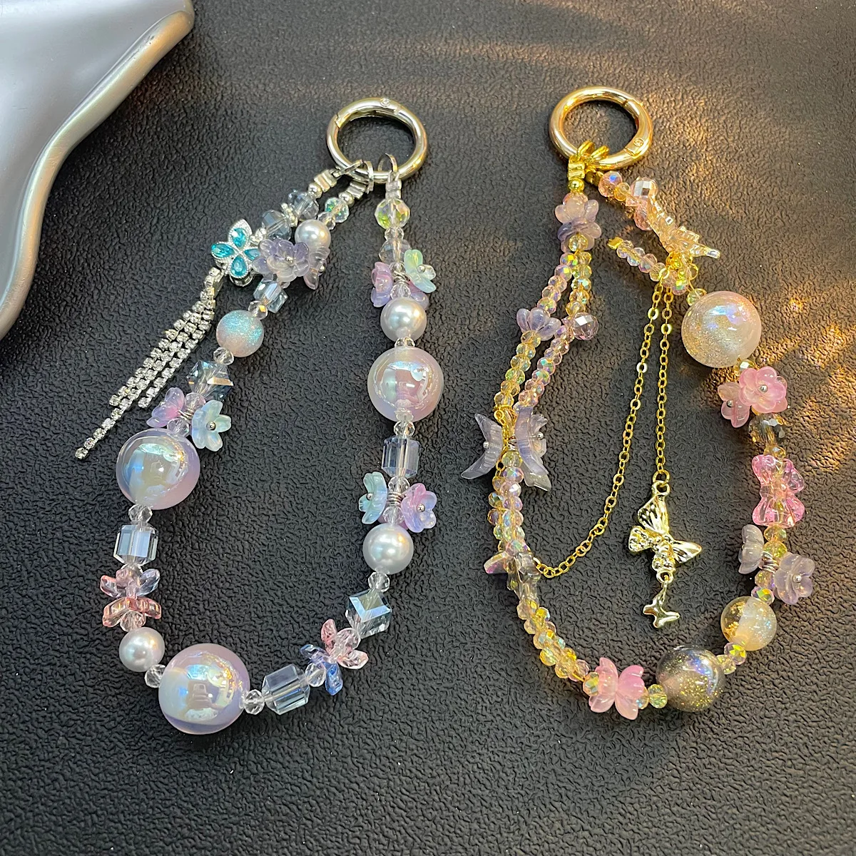 

Mobile Phone Lanyard Butterfly Handmade Phone Chain Exquisite High-end Pink Wrist Lanyard Phone Case Pendant For iPhone 17 16