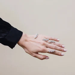 XSBODY Leaf Hand Jewelry Women Cute Wedding AAAAA+ Cubic Zirconia Fashion Bling Wedding Plam Bracelet Charms Bangles Party Gifts