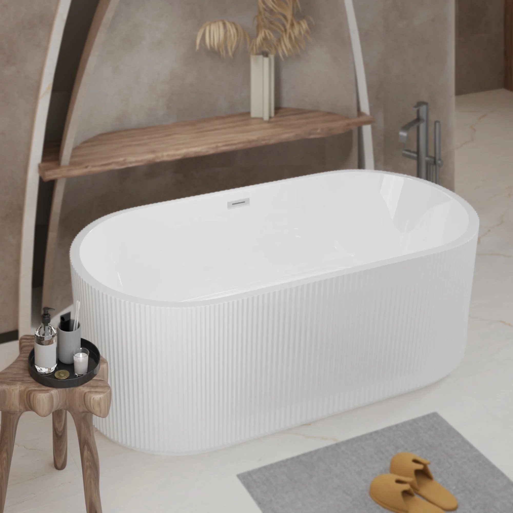 Modern Hotel Home New Design Standing White Acrylic Soaking Oval Freestanding Bathtub