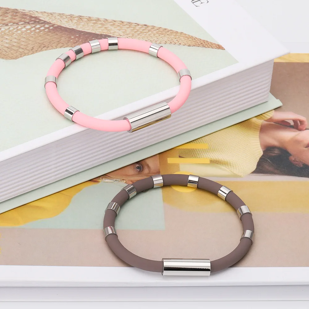 Pulseras deportivas de iones de equilibrio energético, correa de muñeca antiestática multicolor, pulsera de silicona de acero inoxidable para amantes