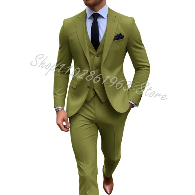 Neue Mode Anzüge Für Männer Bräutigam Formale Prom Hochzeit Party Smoking 3-teiliges Set Jacke Weste Hosen Business Trajes De Hombre