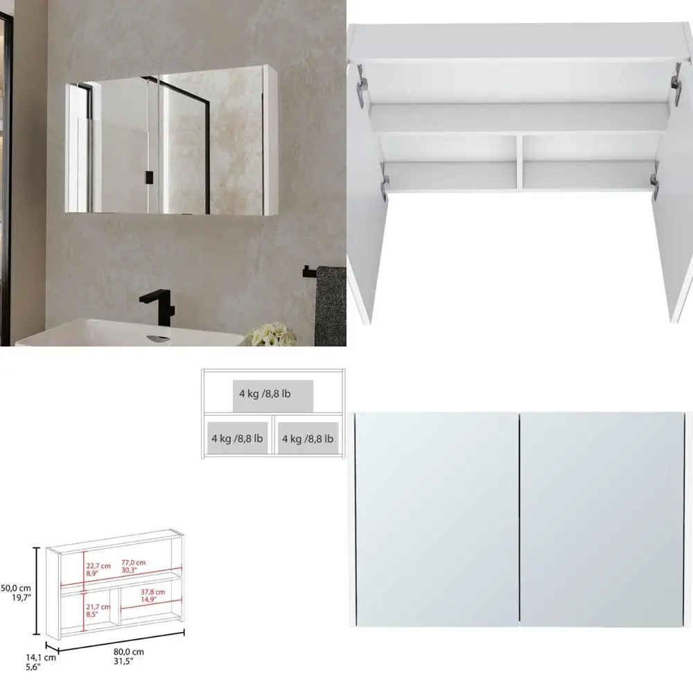 خزانة طبية بيضاء سهلة التجميع للحمام مع أرفف فائقة، تباع بشكل منفصل، مثالية لحلول التخزين