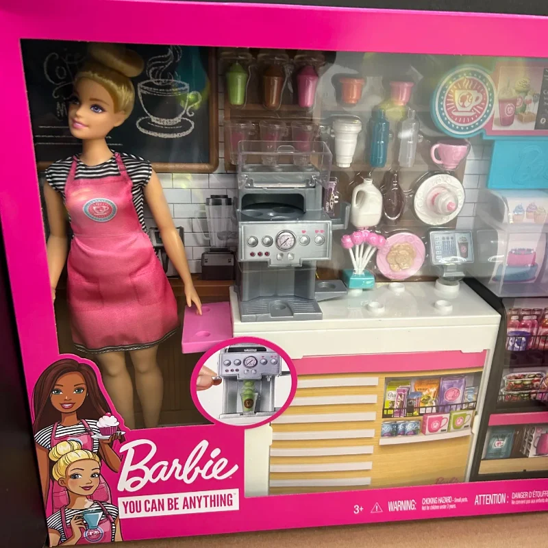 Genuine Barbie Doll Coffee Shop Set For Children Professional Fashion Playset Birthday Gift For Girls Career Experience Toy Gift