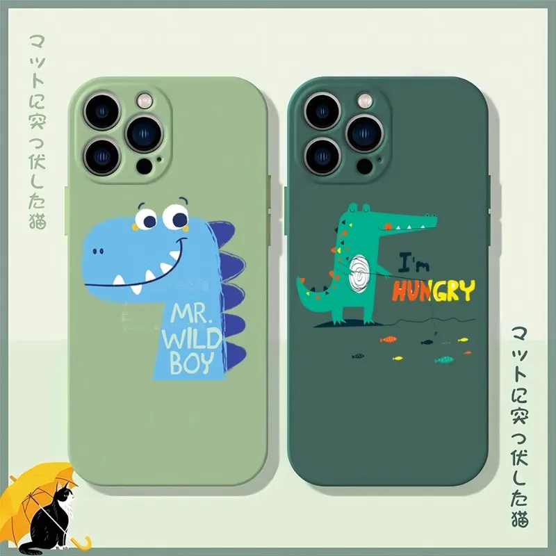 Cute Dinosaur Phone Case Matcha Green For IPhone 12Pro 13 14 11 Pro Max Mini Xs X Xr 7 8 6 Plus Se2020 Cover