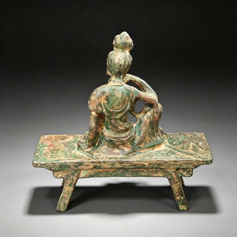 Antique Bench Sitting Guanyin Buddha Statue Tibetan Buddhism Kwan‑Yin Figurine Buddhism Home Altar