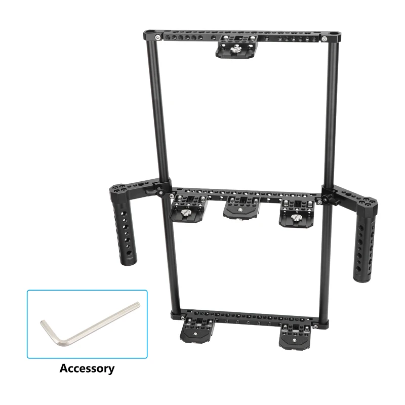 CAMVATE Handhold Triple Director's Monitor Cage Rig with Dual Rod Handgrips& Cheese Plate-Style For 5 to 8" and 12" LCD Monitors