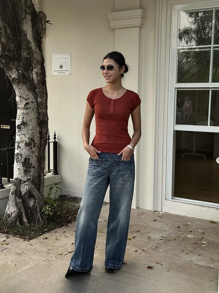 Vaqueros azules de cintura alta y corte holgado para mujer, novedad de verano, estilo casual GOGO BURN, pantalones adelgazantes de talla grande