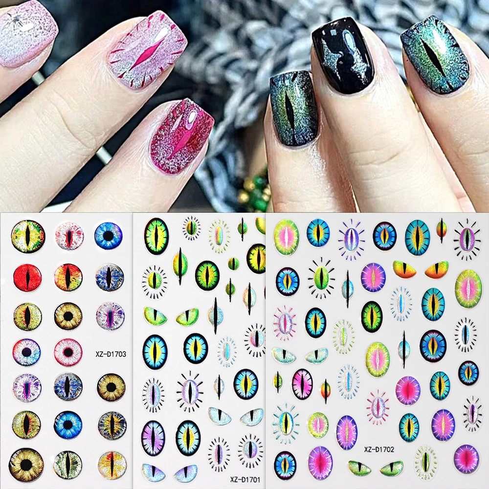 1pc Blue Green Eyes 3D Nail Sticker Self-adhesive Sliders 8*10cm Cat Animal Eyes Design Nail Art Decals Manicure DIY Decoration