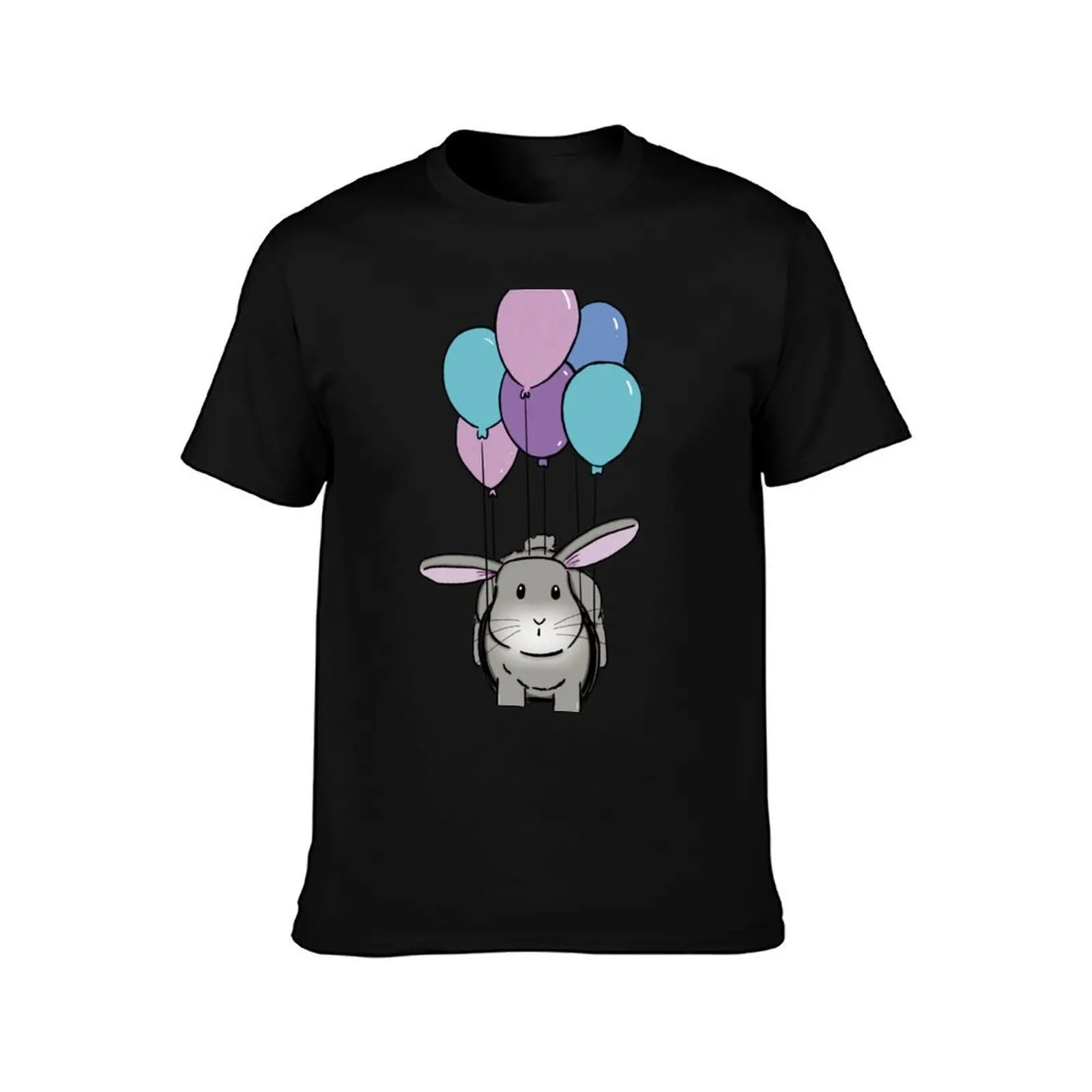 Balloon rabbit T-Shirt, Summer Casual Cotton Tee, Oversized Streetwear Tops, Vintage Graphic Print, Loose Fit Short Sleeve