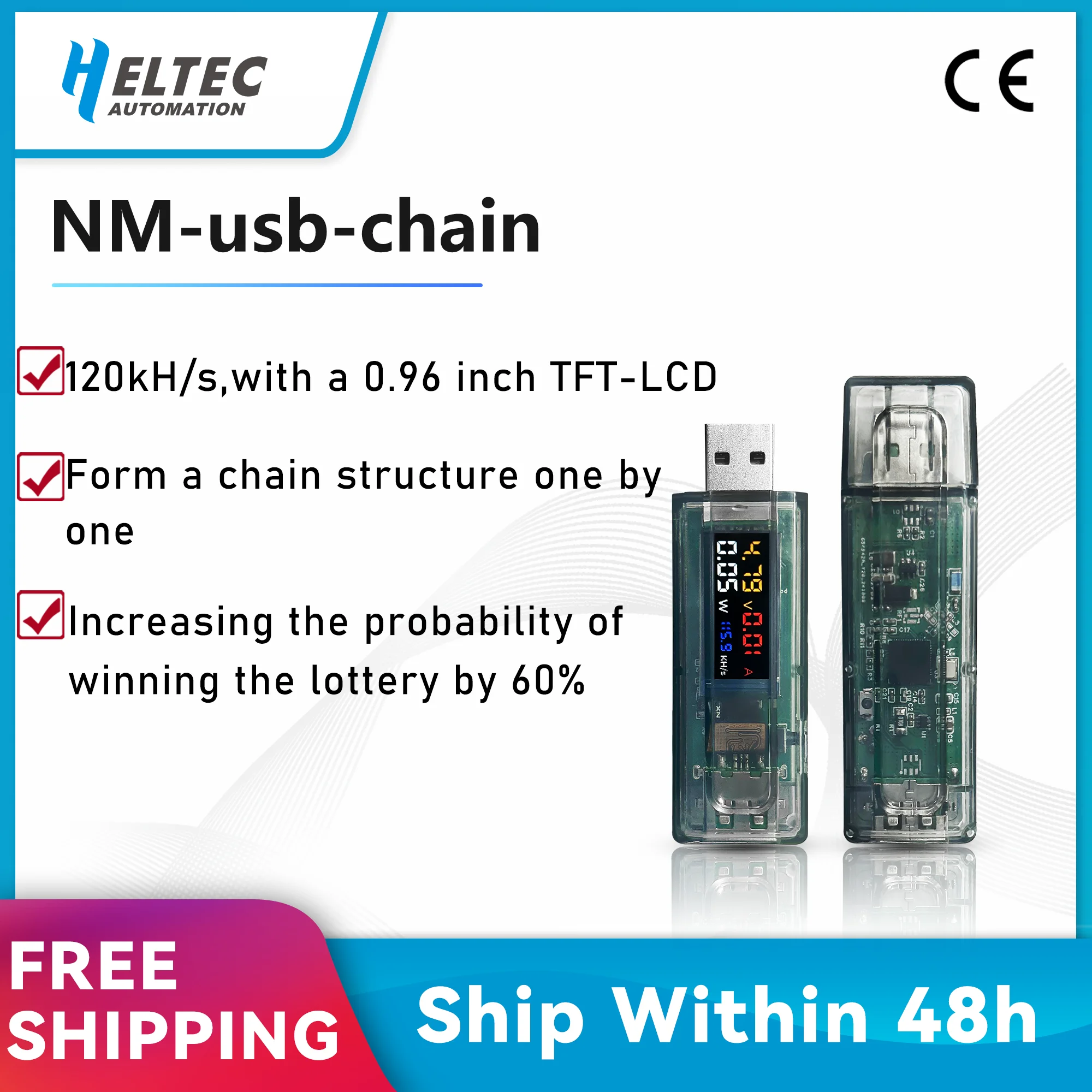 Lucky NMMiner Official Usb Chain ESP32 Crypto Solo BTC Lottery 120kH/s  with USB-A High Precision Ammeter,Chained One-by-one