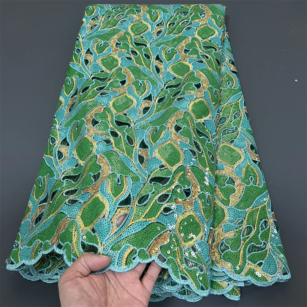 

2026High Quality African Nigerian Lace Fabric Embroidery Tulle Pure Wedding Party Dress Guipure SequinsFor Sewing Beads 5yards