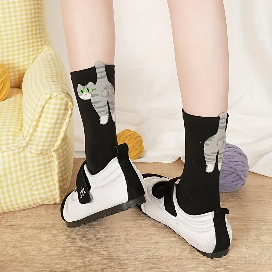 2Pairs Kreative Cartoon Katze Frauen Kniehohe Socken Weiche Personalisierte Ball Socken Paar Socken