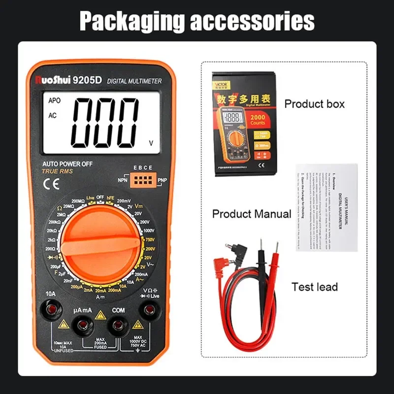 RUOSHUI Digital Multimeter 9205D Electrician Tester Tool Inductance 20H Precision Capacimeter New Large Screen Auto Range Tester