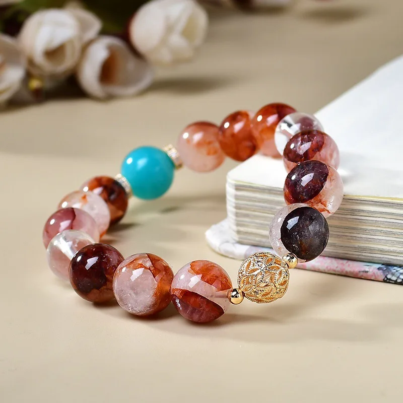 

Natural Crystal Red Glue Flower Bracelet Women's Light Luxury Fashion Lucky Bracelet Original Design