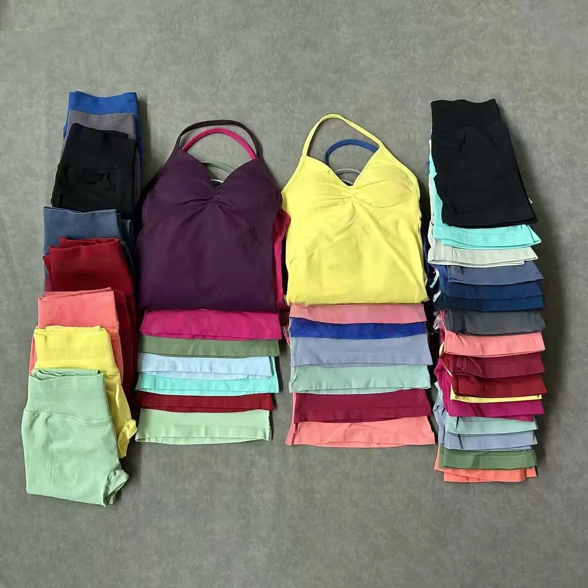 2 Pieces Sports Set for Women Backless Tank Top High Waist Scrunch Seamless Shorts Gym Workout Yoga Sportswear