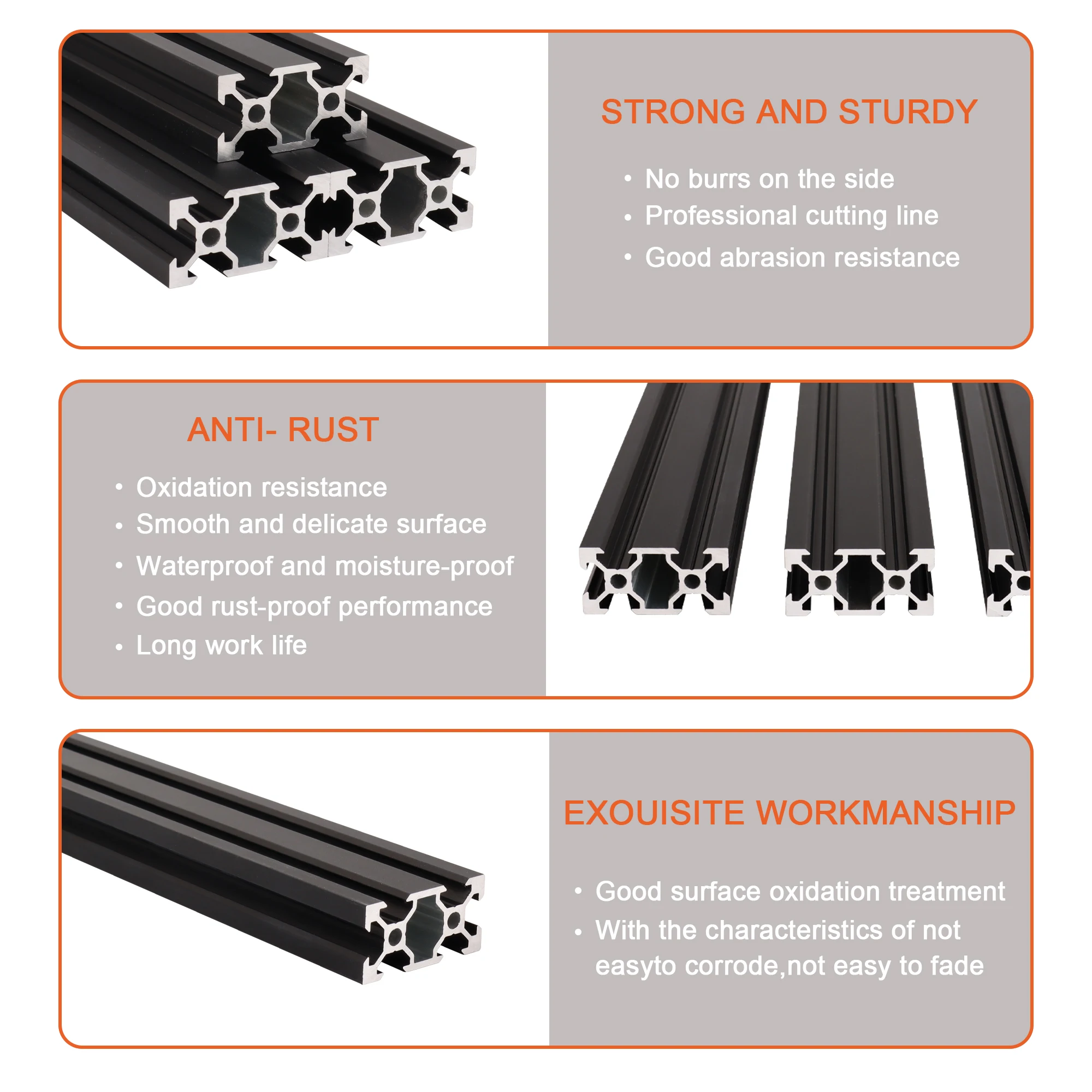 1PC  V-slot 2040 Black Anodized Aluminum Profile EU Standard  Extrusion 100-800mm Linear Rail for CNC 3D Printer Woodworking