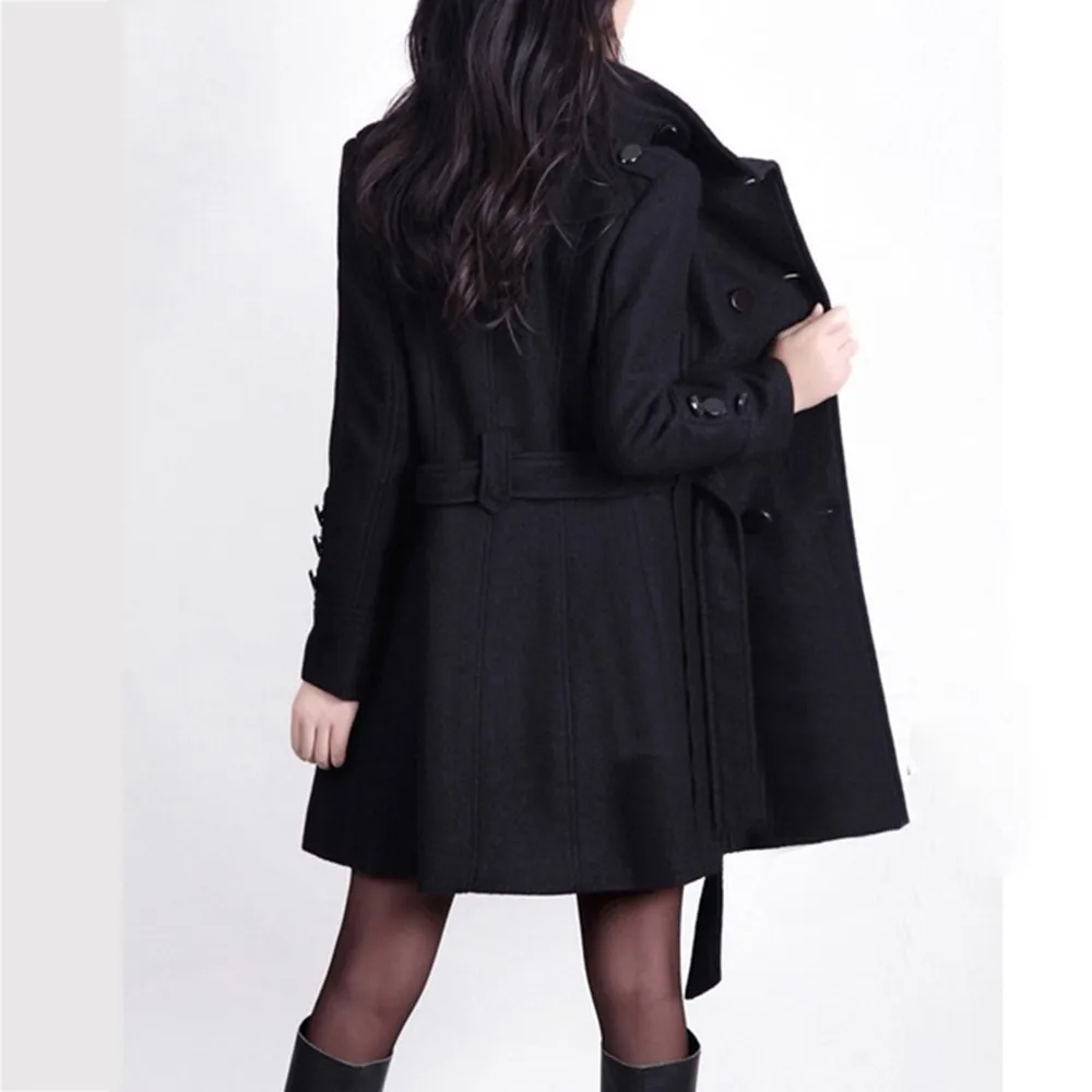 Elegance Women Long Trench Coats 2024 Autumn Winter Black Outwears Jackets With Blet Korean Plus Size Double Breasted Anoraks