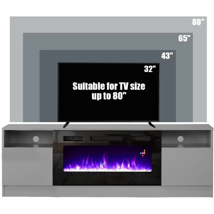 Supporto TV AMERLIFE con caminetto Centro di intrattenimento leggero a LED con 36 caminetti elettrici 70 Supporto moderno per intrattenimento in legno con