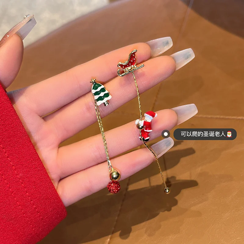 Xmas Santa Claus Drop Earrings Christmas Tree Snowflake Long Tassel Chain Earrings for Women Fashion Jewelry New Year Gift 2023