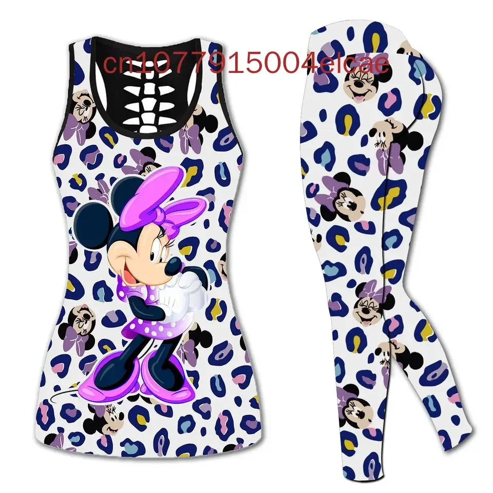 

Женский полый жилет Disney Minnie на Хэллоуин + женские леггинсы, костюм для йоги, леггинсы для фитнеса, спортивный костюм
