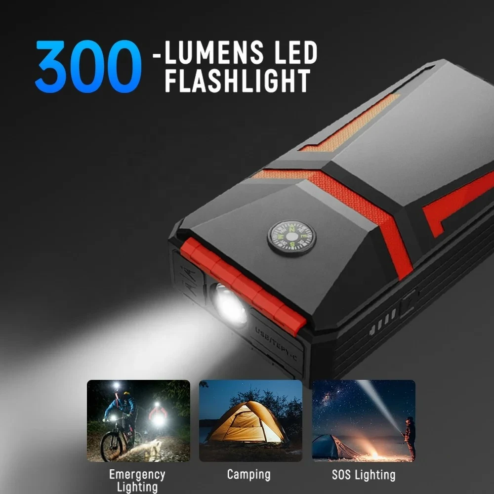 

A5 1500A Car Jump Starter: 10000mAh Portable Power Bank, Air Compressor, -40°C Cold Start, LED Light