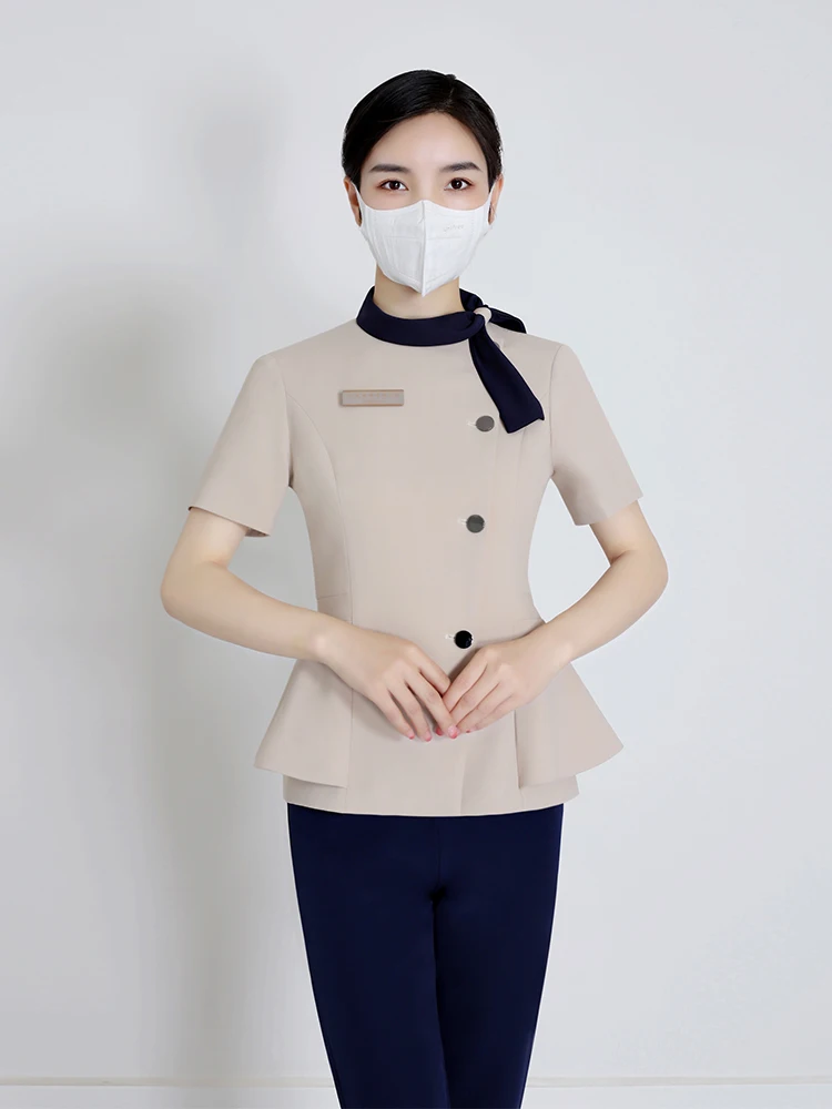 

Elegant Hotel Front Desk Cashier Women's Work Uniform Summer Professional Attire Long Pants Short Sleeve Other Material
