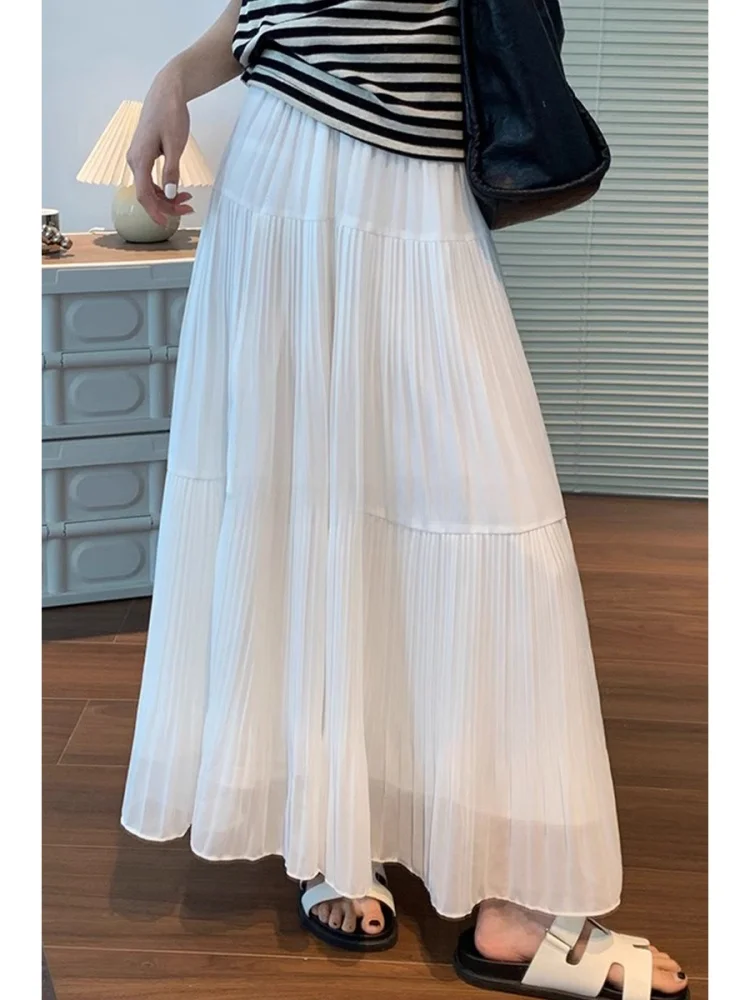 

ROUJE KEFSSA Midi A-Line Skirt Women's Midi Skirt Summer New Hanging Pleated Skirt ape Sanlass ape Inverted e