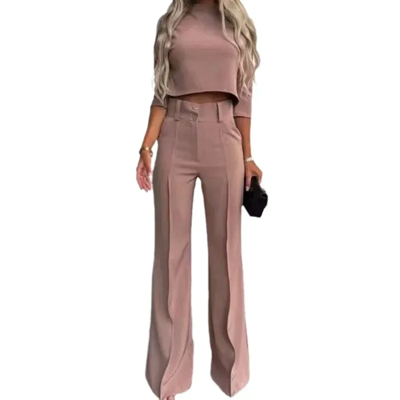 Autumn Winter New Arrivals Women\'s Clothing Fashion Temperament Pure Color Slim Waist Wide Leg Leisure Two-Piece Set