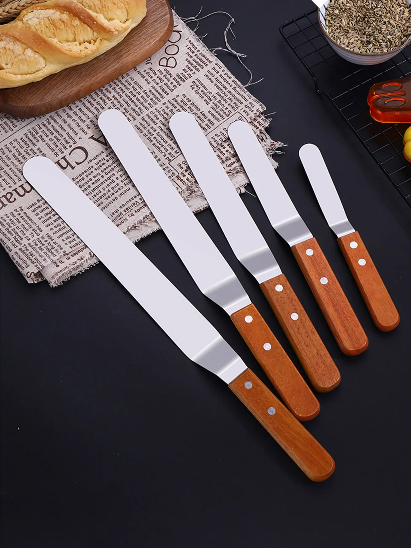 WORTHBUY Stainless Steel Cake Spatula Butter Cream Frosting Spatula With Non-slip Wooden Handle Kitchen Accessories Baking Tools