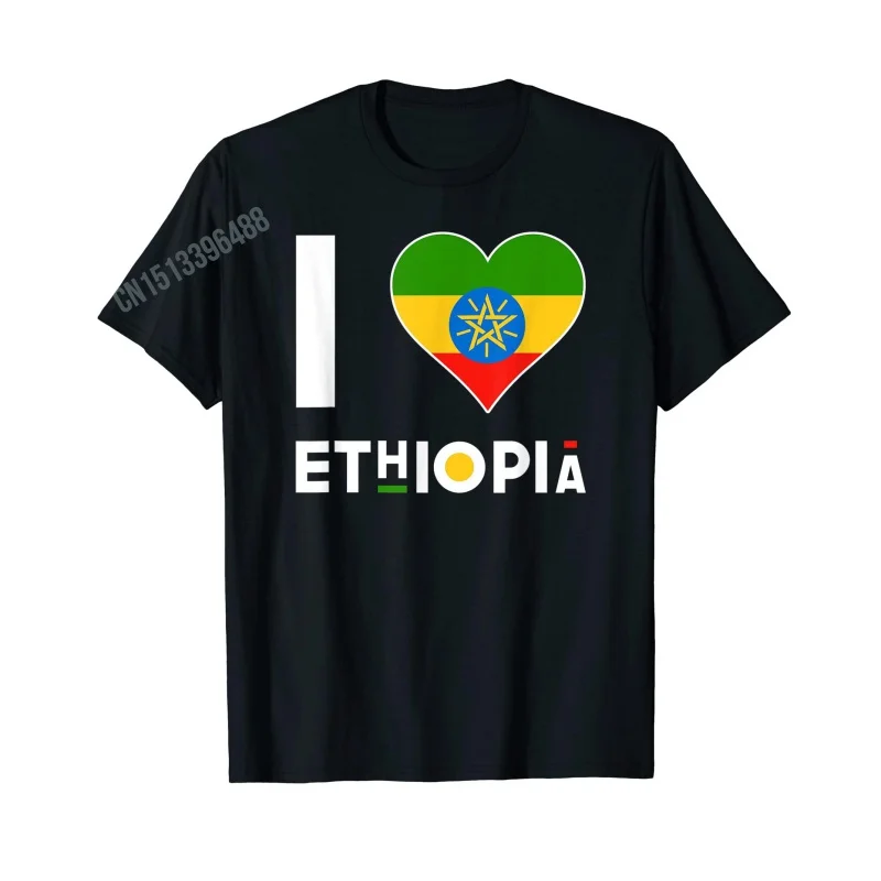 Men Women T Shirt More Design I Love Ethiopia Ethiopian Love Heart Flag T-Shirt Tops 100% Cotton  Tees