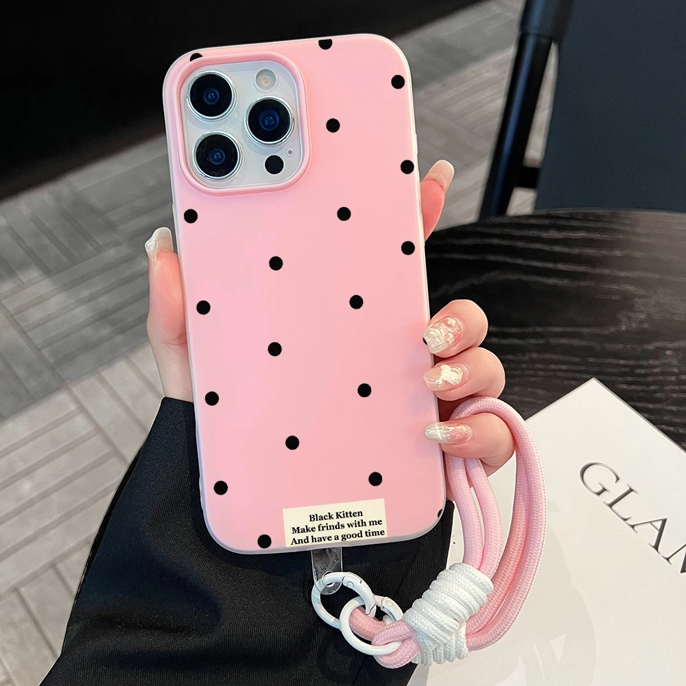 Polka Dots Jelly Phone Case For Samsung Galaxy S26 Ultra S24 S25 S23 S22 FE Plus A56 A55 A36 A35 A34 5G Soft Cover With Lanyard